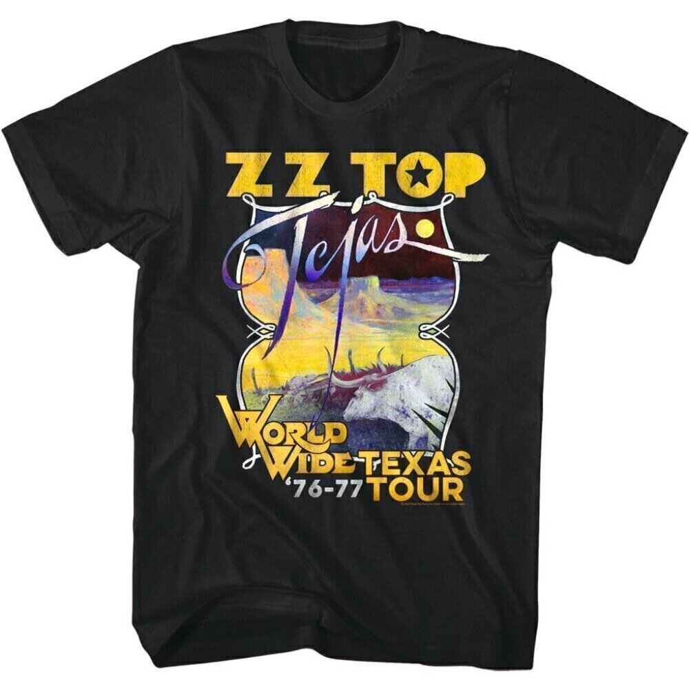 ZZ Top World Wide Texas Tour 1976 Rock Band Concert Music Graphic Fan Shirt .